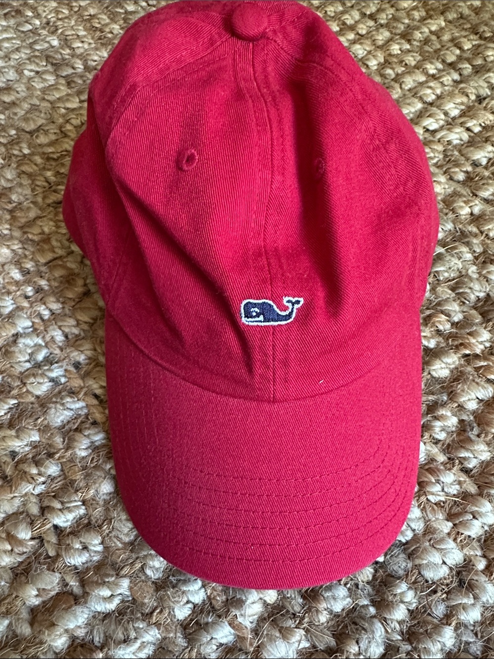 Vineyard Vines Red Baseball Cap with Whale Logo